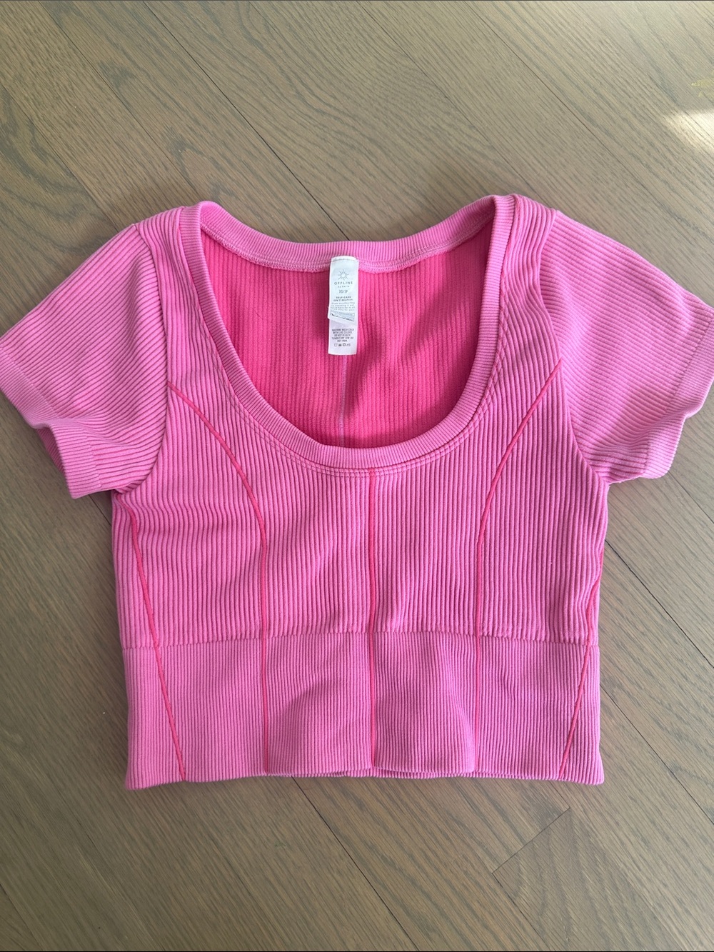 Offline by Aerie Pink Ribbed Scoop Neck Crop Top,  size XS